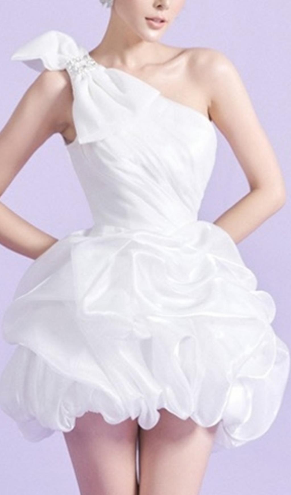 WHITE ONE SHOULDER BOWKNOT MINI DRESS-Dresses-Oh CICI SHOP