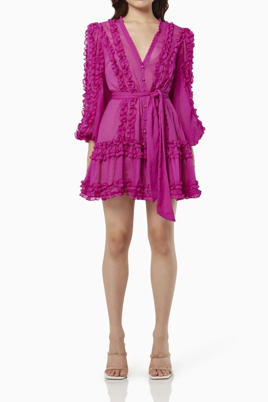 Lara Chiffon flower hem Mini Dress in rose red