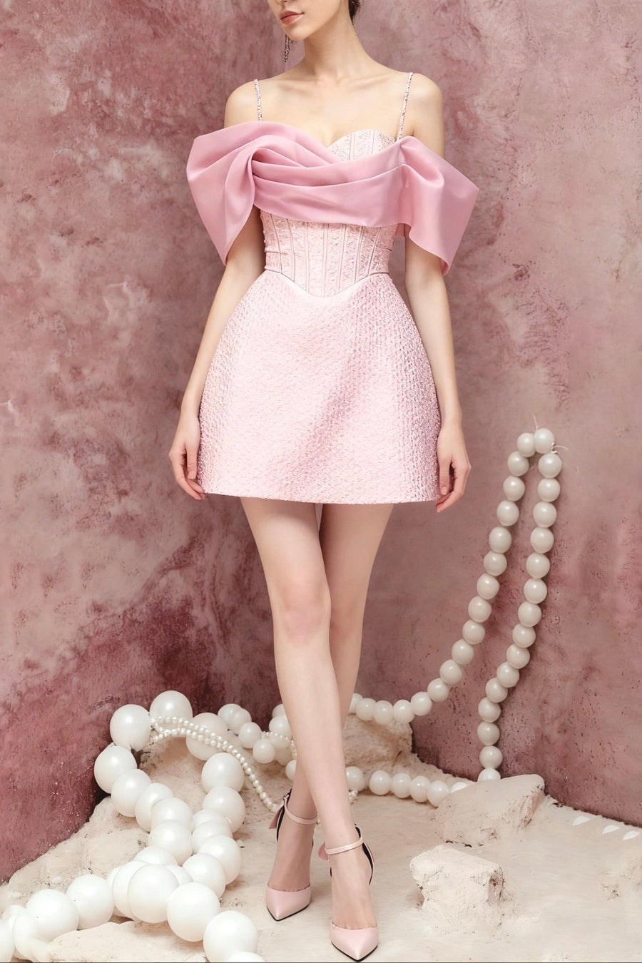 STRAP CORSET MINI DRESS IN PINK