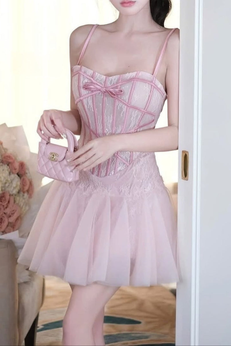 bow Tulle Corset mini Dress