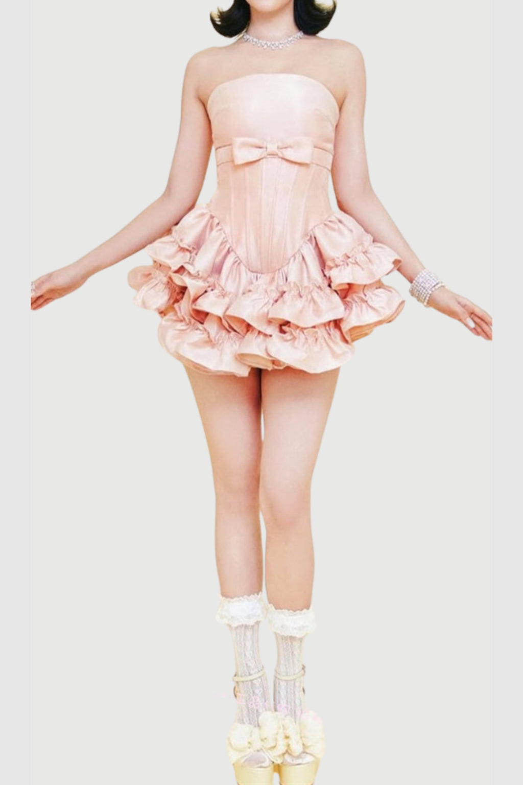 wendy ruched trim strapless mini dress in pink