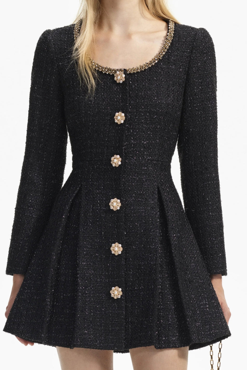 BLACK BOUCLE TAILORED MINI DRESS