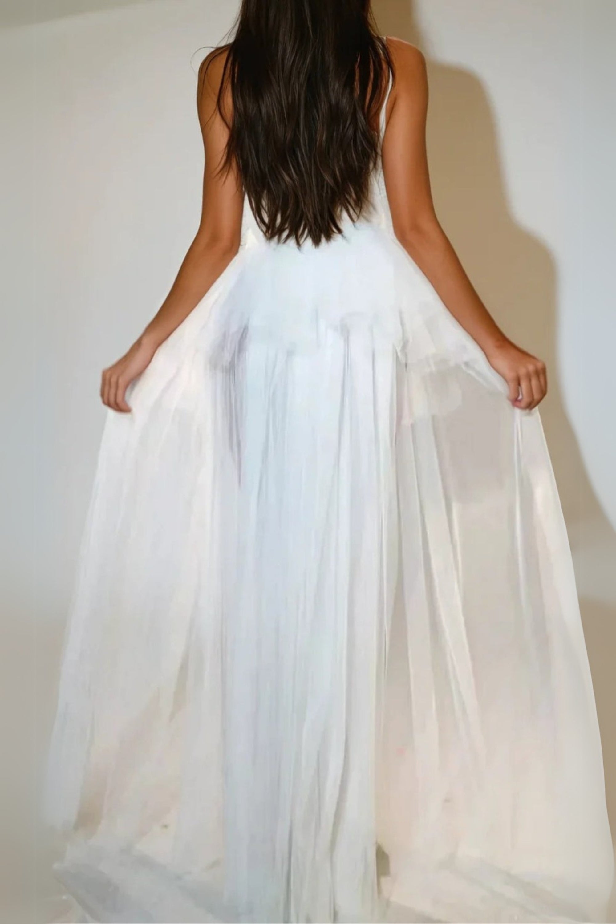 Kalene Strapless Ruffle Tulle Dress In White