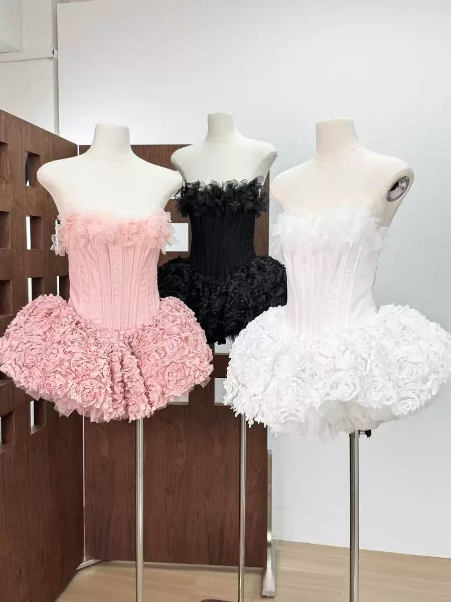 Strapless Petal Floral Corset A Line Dress