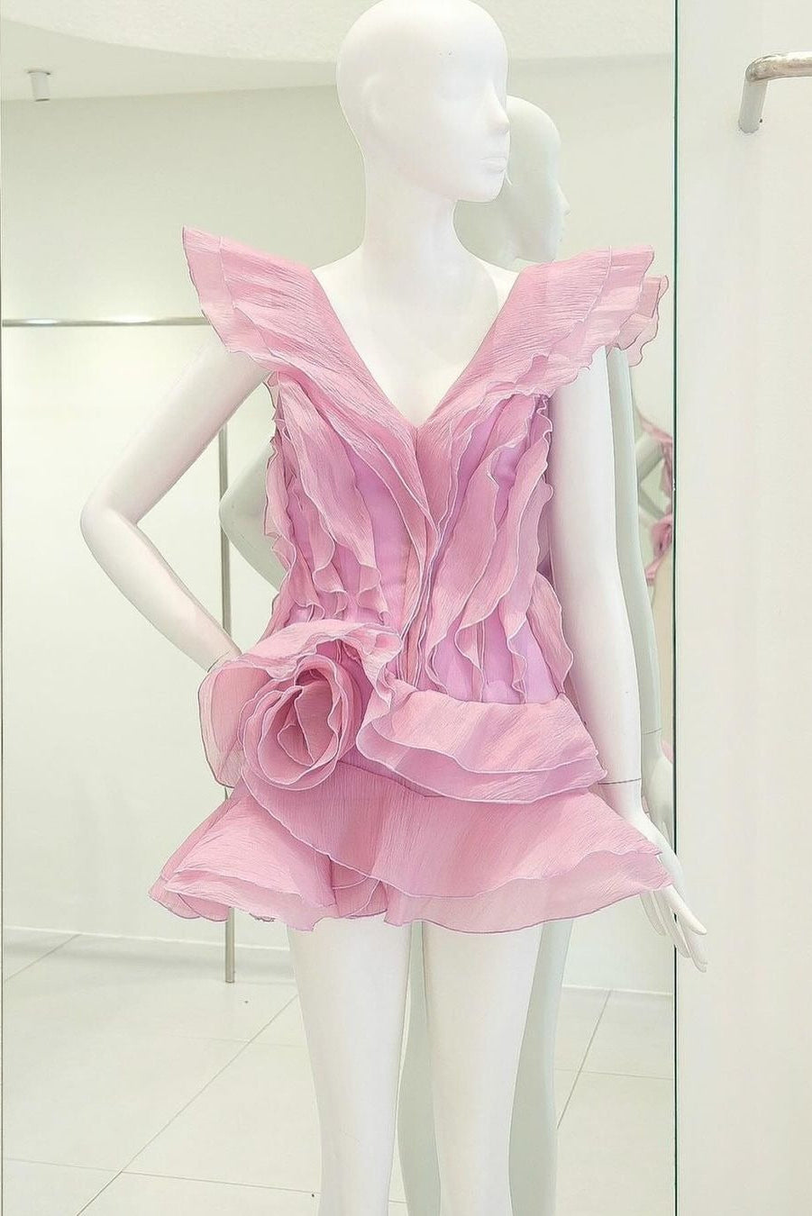 Theia Ruffle Layers Strapless Mini Dress In Pink