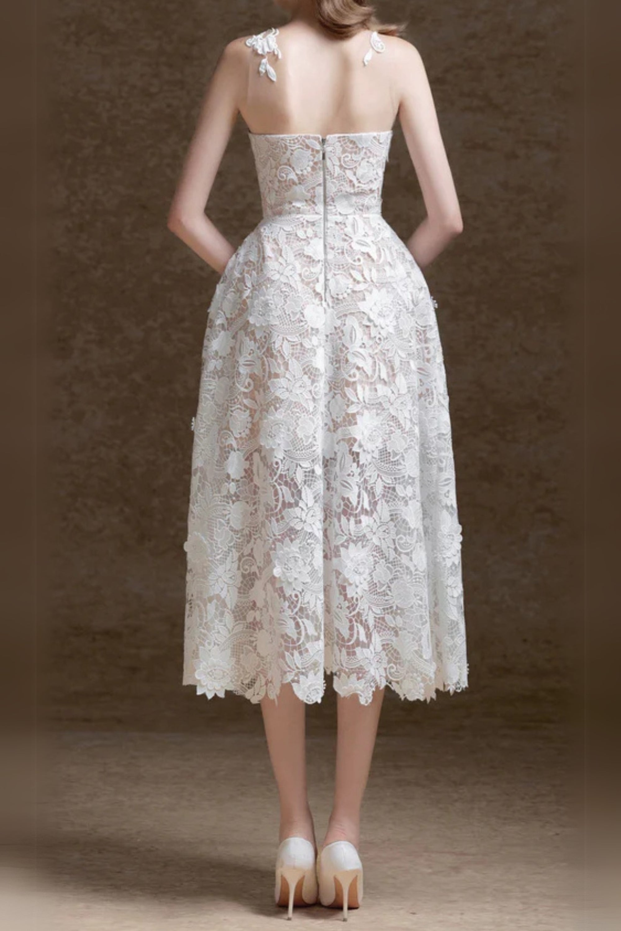 erica floral lace midi dress in white