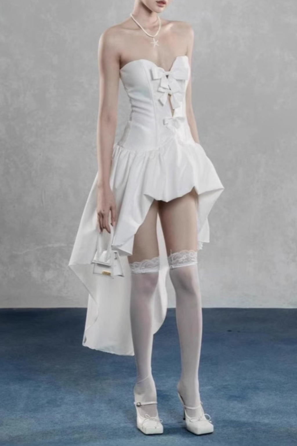 samantha bow-tie strapless mini dress in white