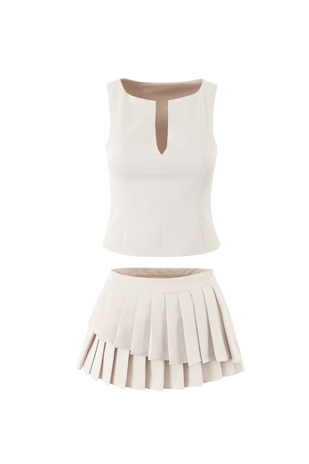 elvira Sleeveless Ruffle Skirt Set in beige
