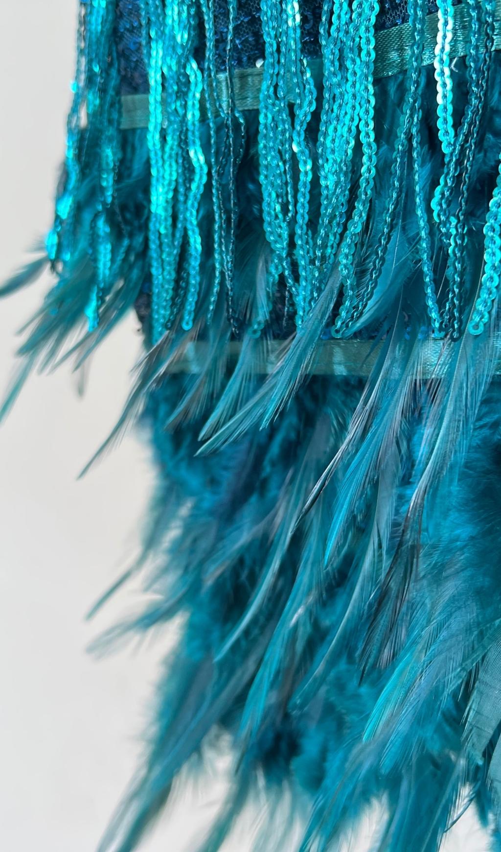 EMERALD TASSEL FEATHER MINI DRESS