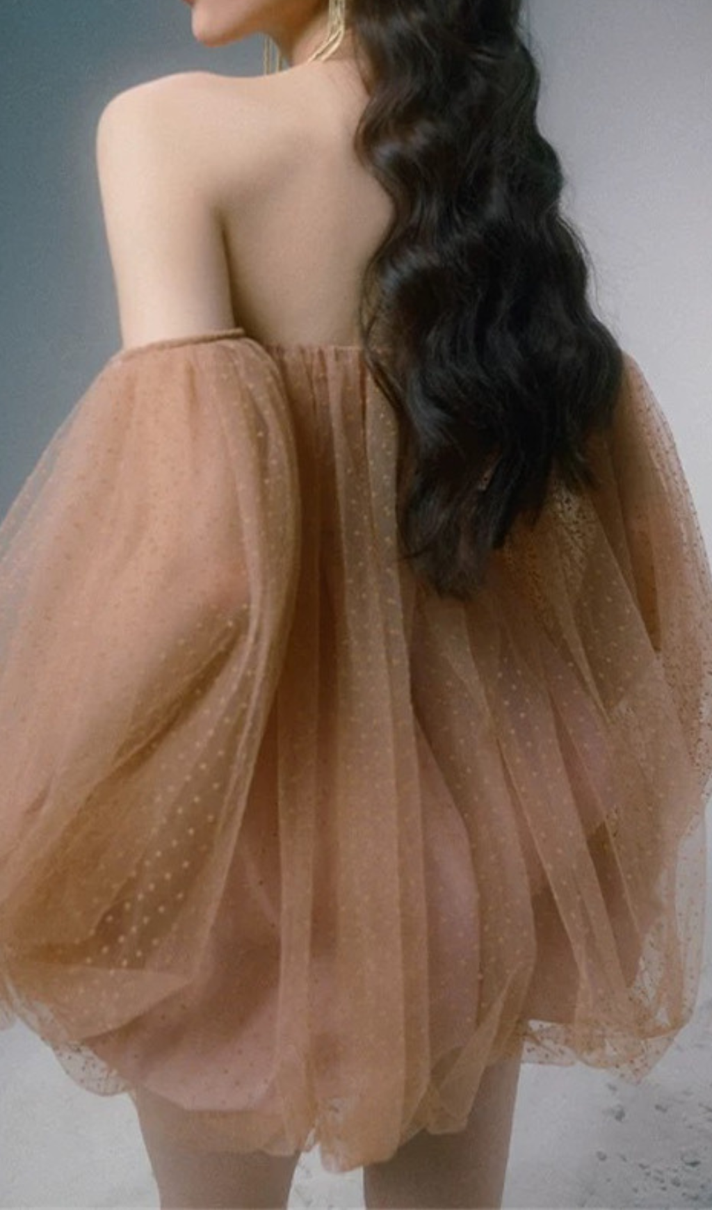 winni strapless mesh mini dress in kahki