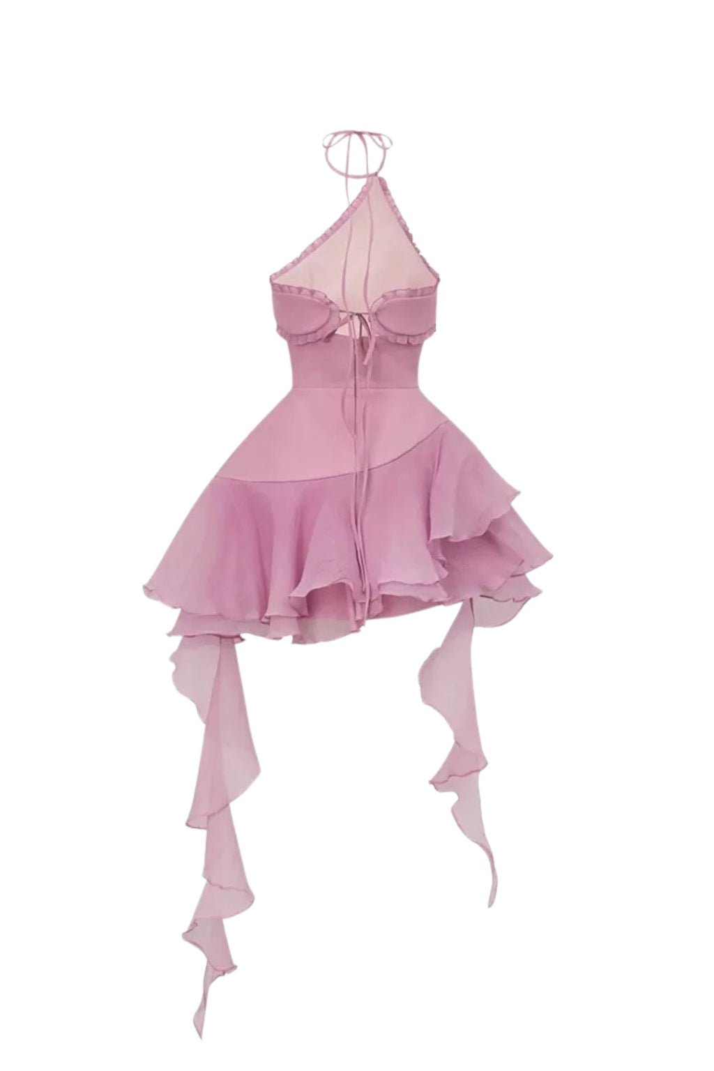 jessica halter ruffle trim mini dress in purple