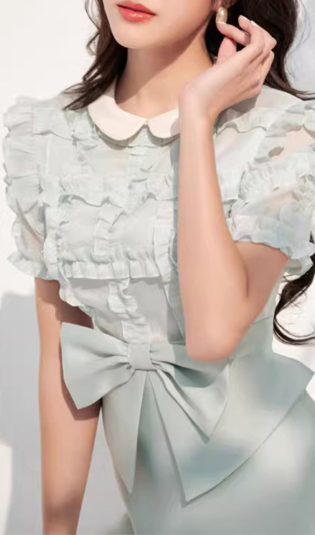 Light Green Bow-tie Brocade Mini Dress