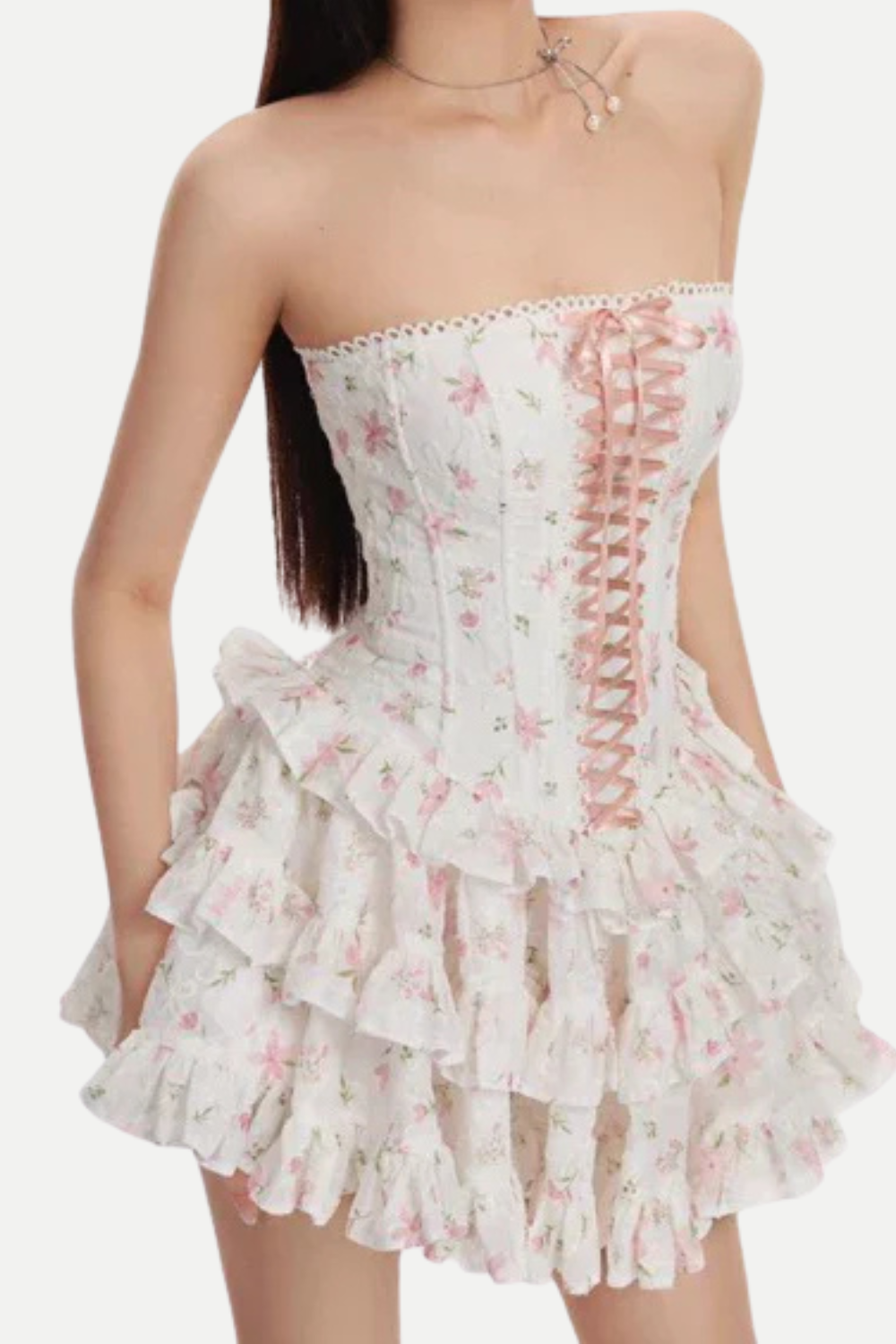 floral print chest-wrapped mini dress in white