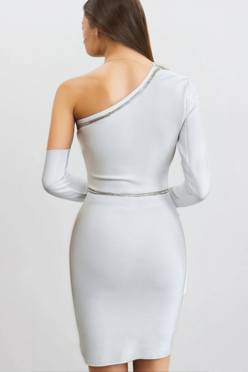 ADORNS ASYMMETRICAL ONE SHOULDER WHITE DRESS