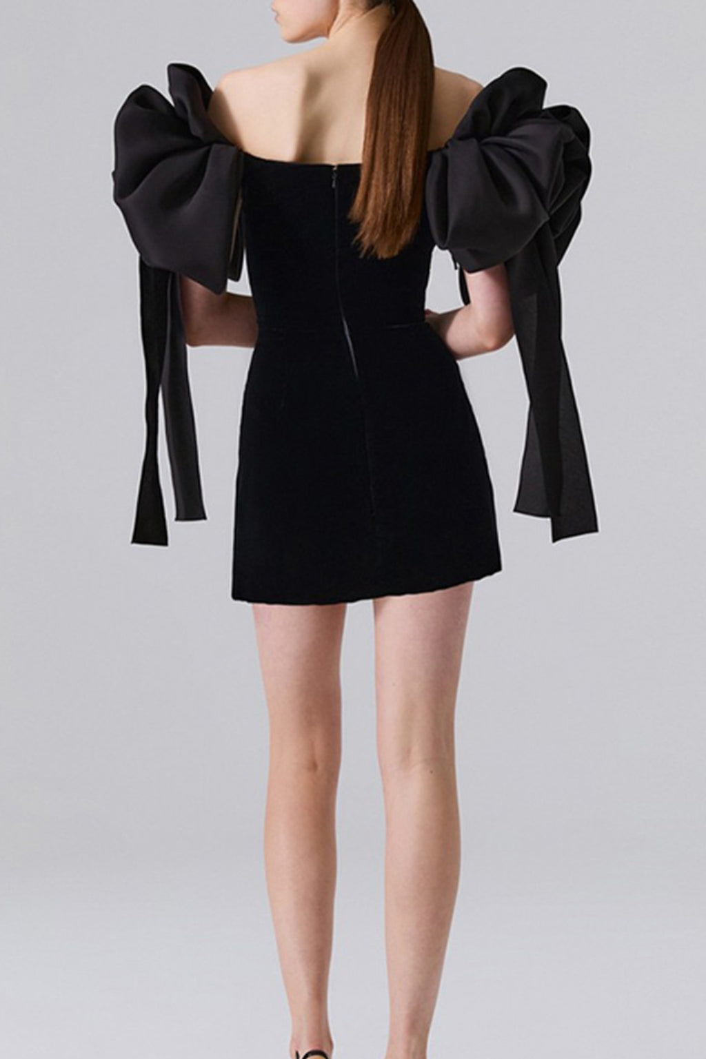 off-shoulder mini dress in black