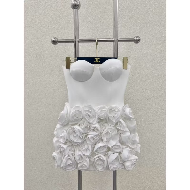 Chanelle Flower Mini Dress In White