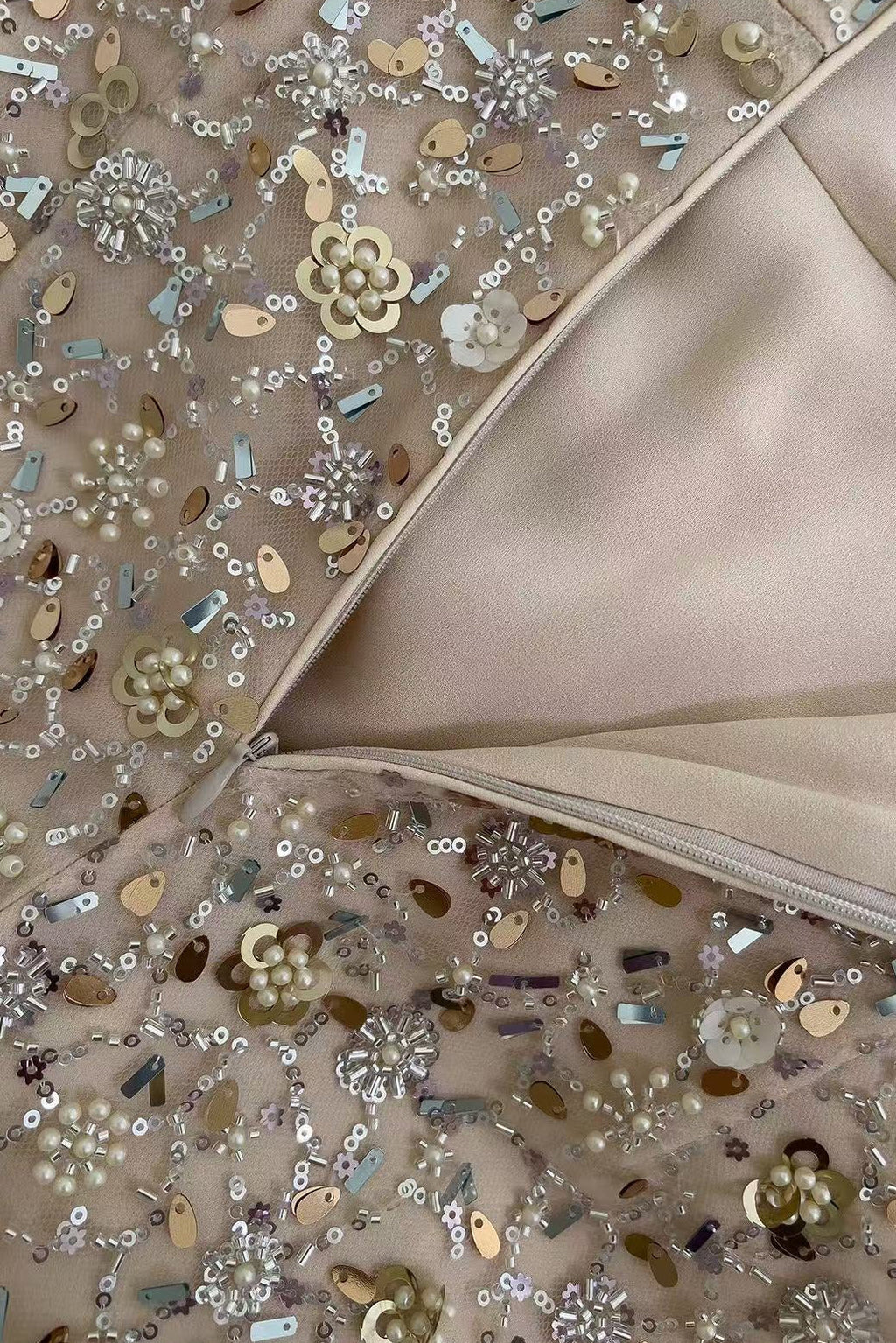 Embroidery v -neck midi dress in beige