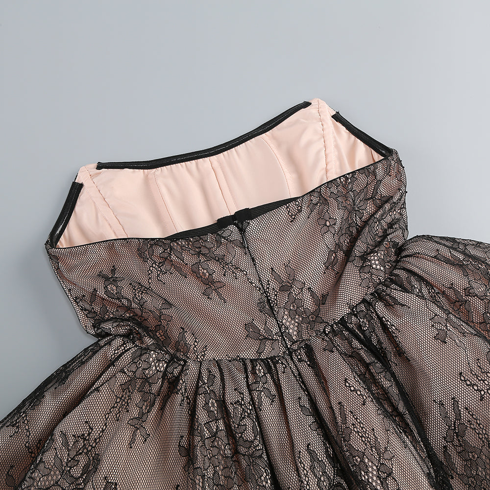 Orentha Lace Strapless Puff Mini Dress