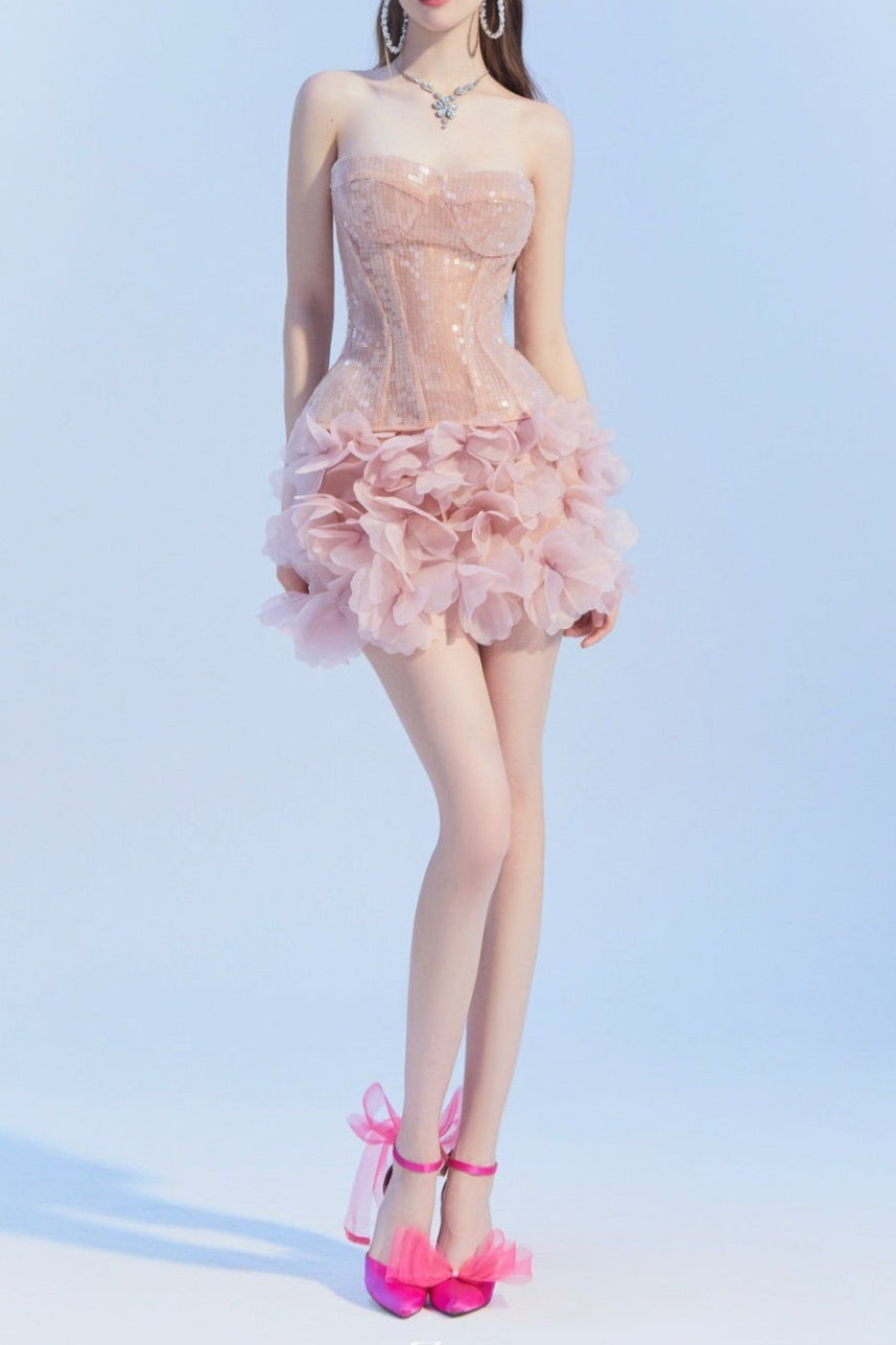 Strapless Corset Mini Dress In Pink