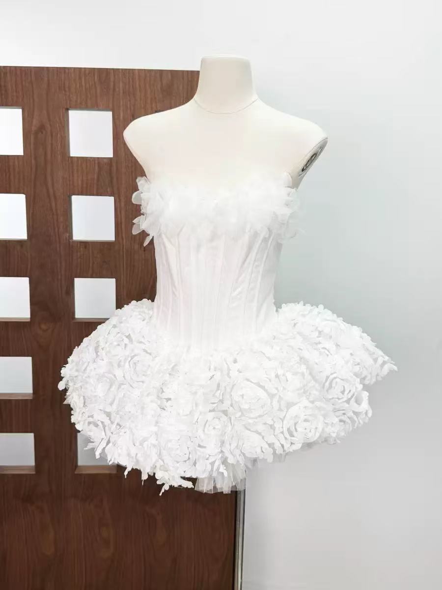 Strapless Petal Floral Corset A Line Dress