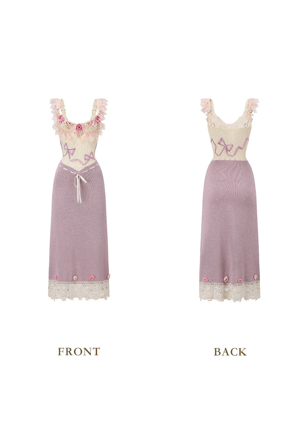 celeste Crochet flowers jersey midi dress in purple