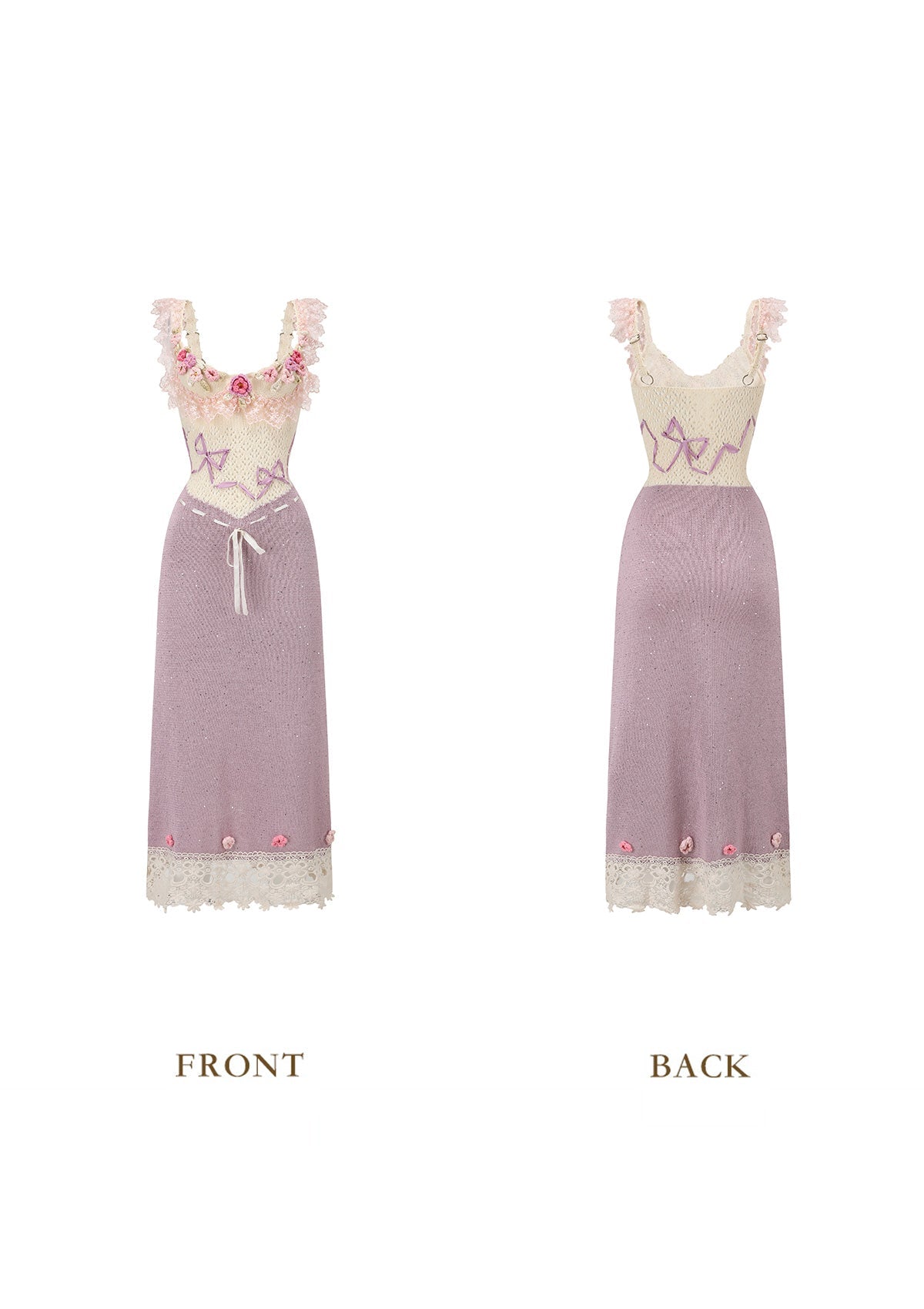 celeste Crochet flowers jersey midi dress in purple