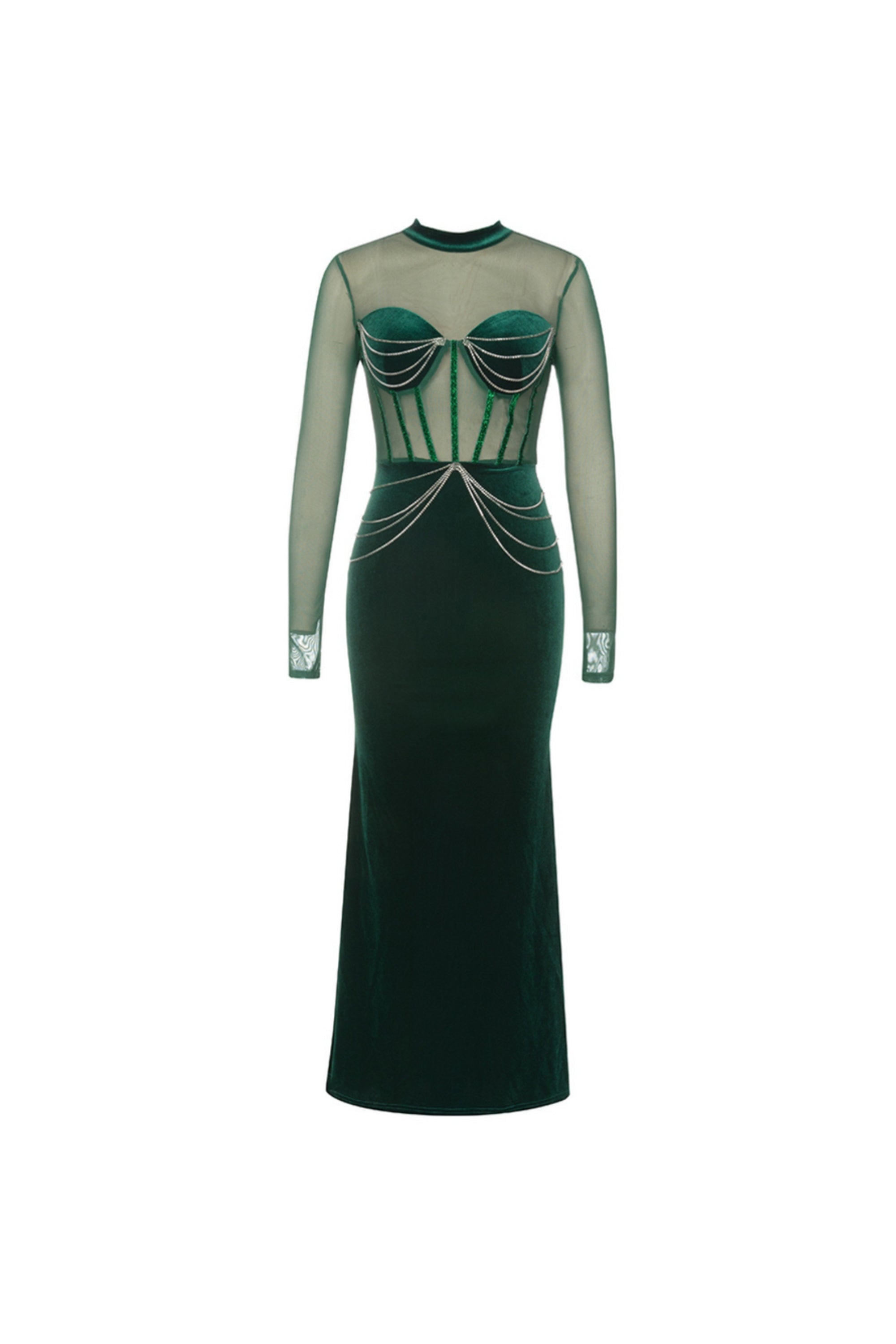 LONG SLEEVE BUSTIER MAXI VELVET DRESS