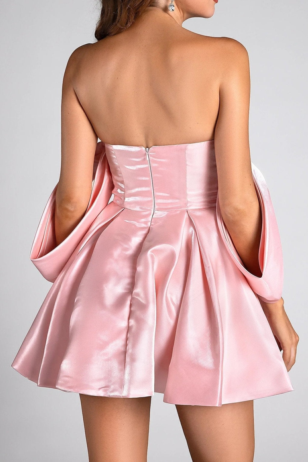 SATIN PUFF MINI DRESS IN PINK