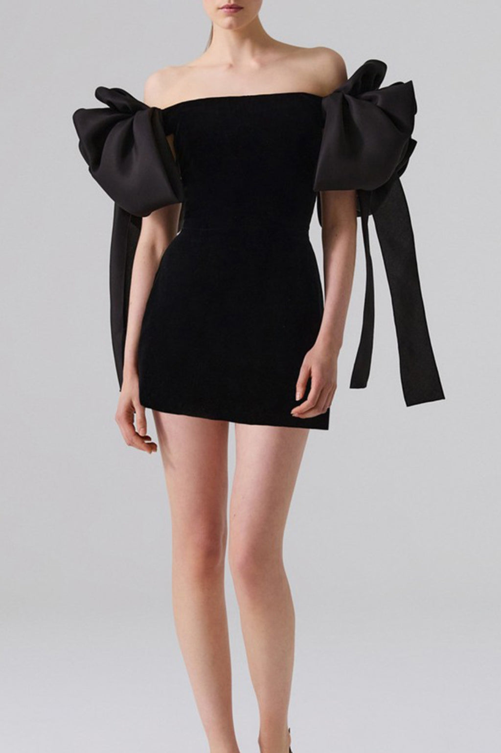 off-shoulder mini dress in black