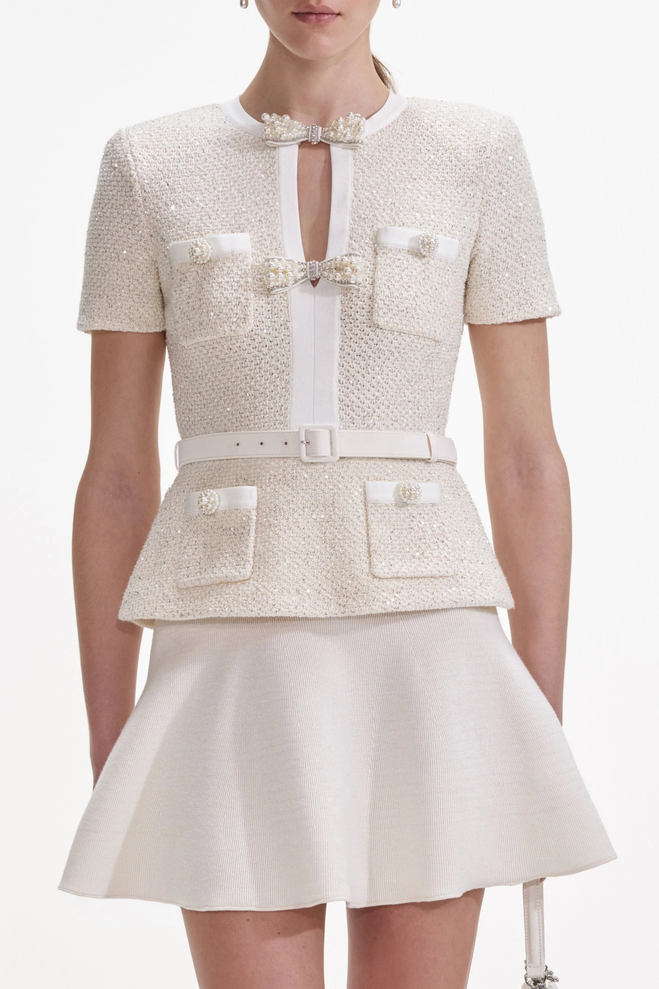 vicky Cream Sequin Knit top skirt set