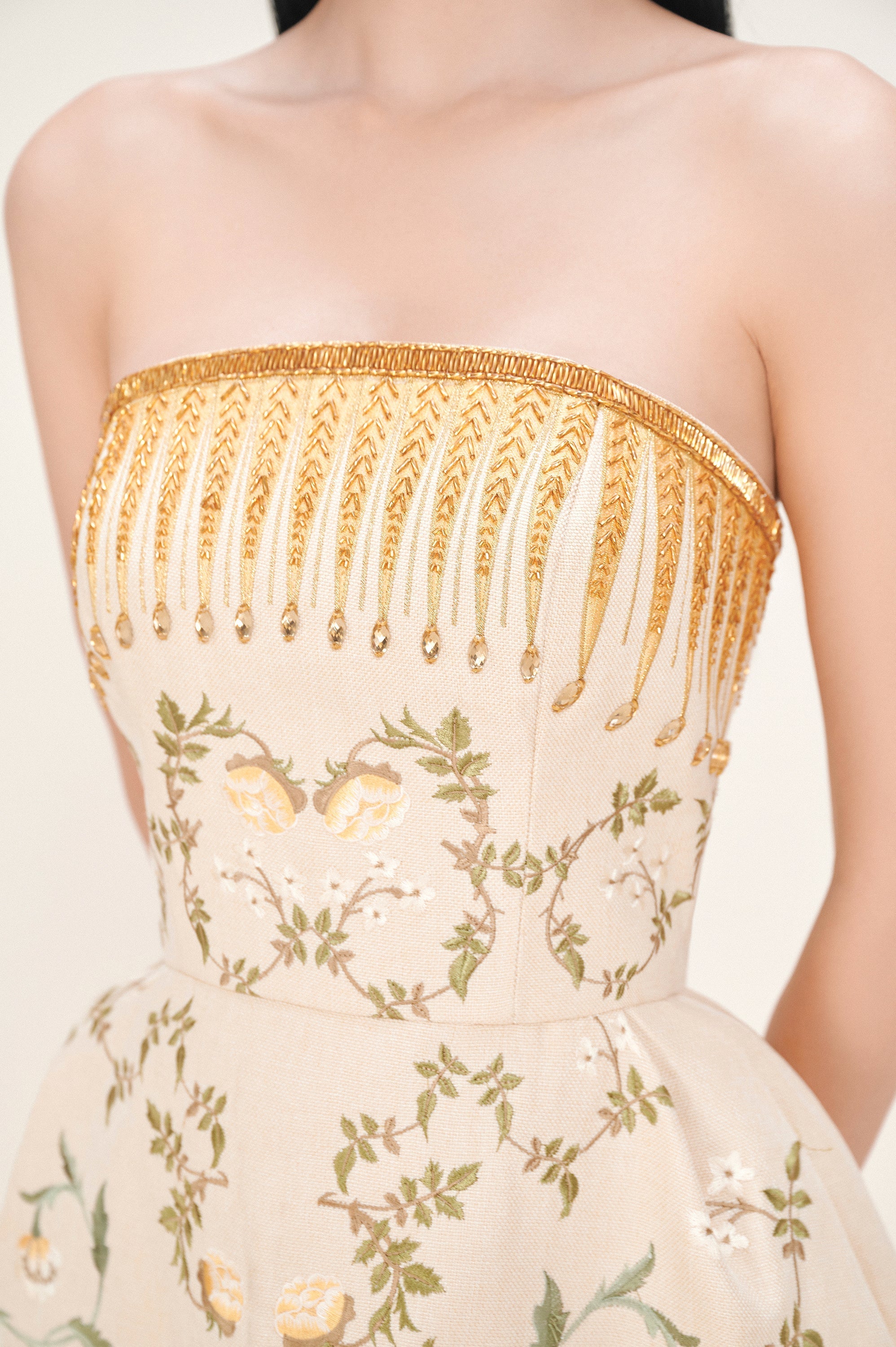 EMBROIDERED PRINTED MIDI DRESS IN BEIGE