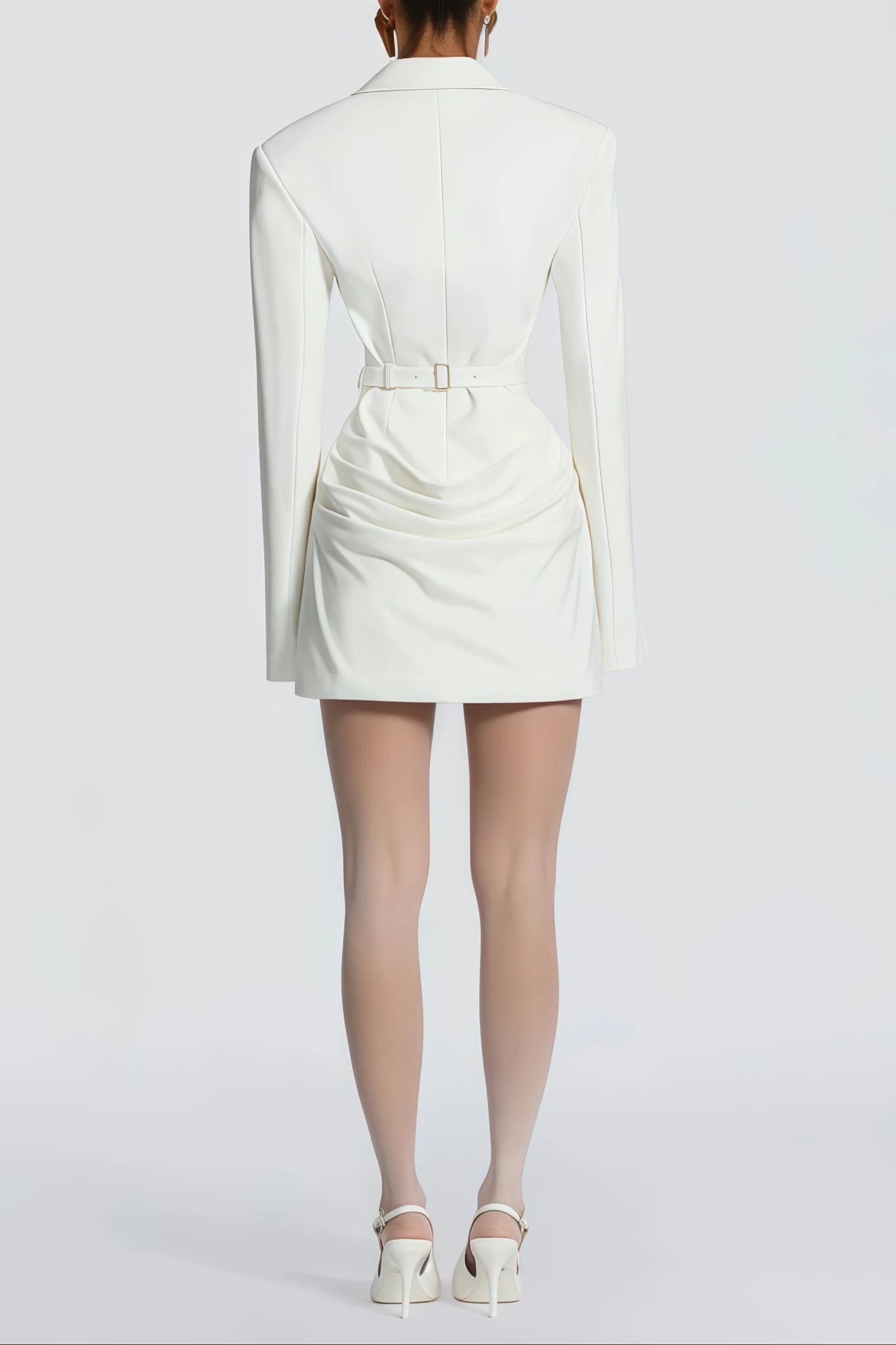 amelia v-neck ruched Blazer Mini Dress in white