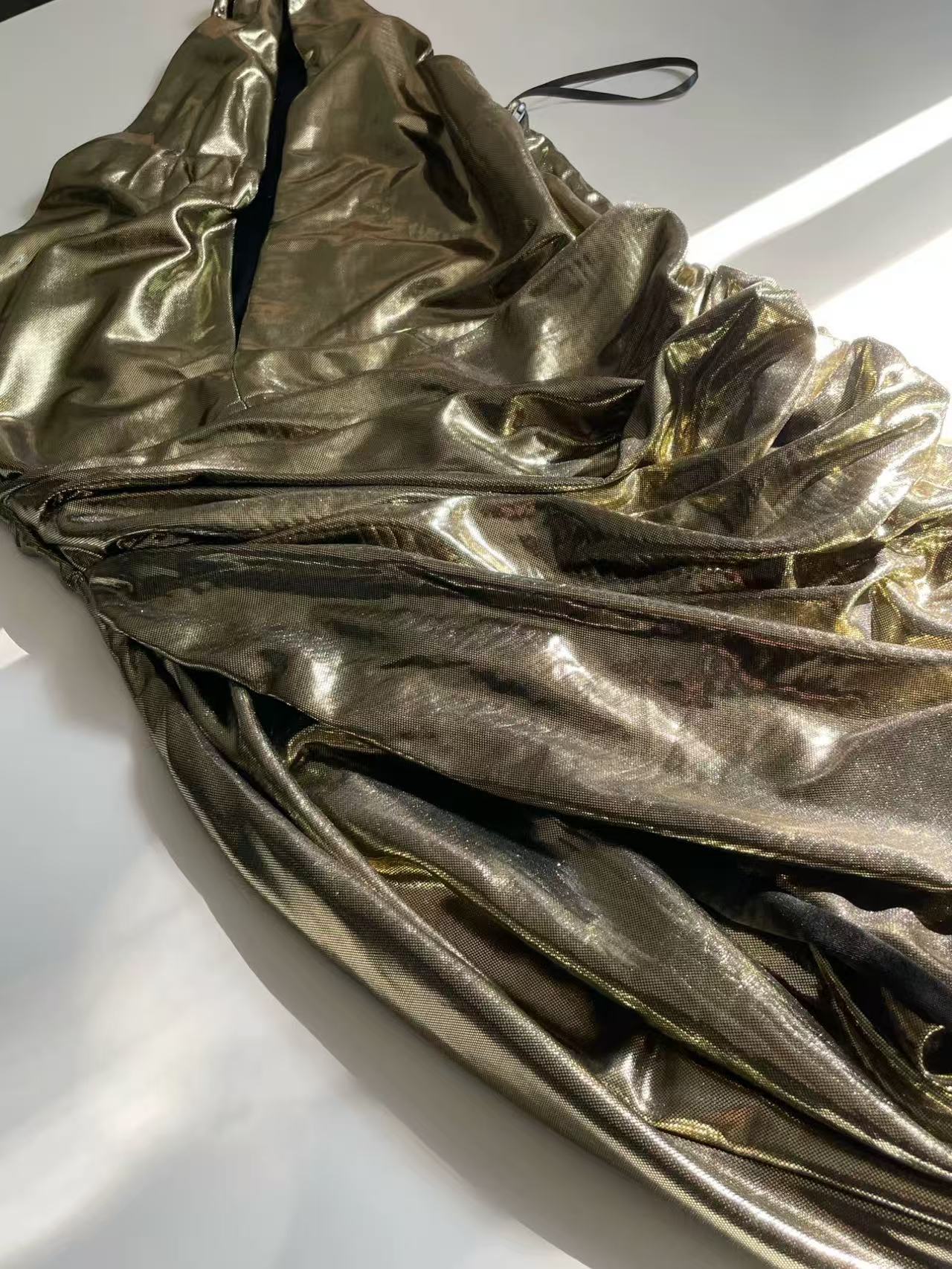 Gold Metallic Maxi Dress High Slit Gown