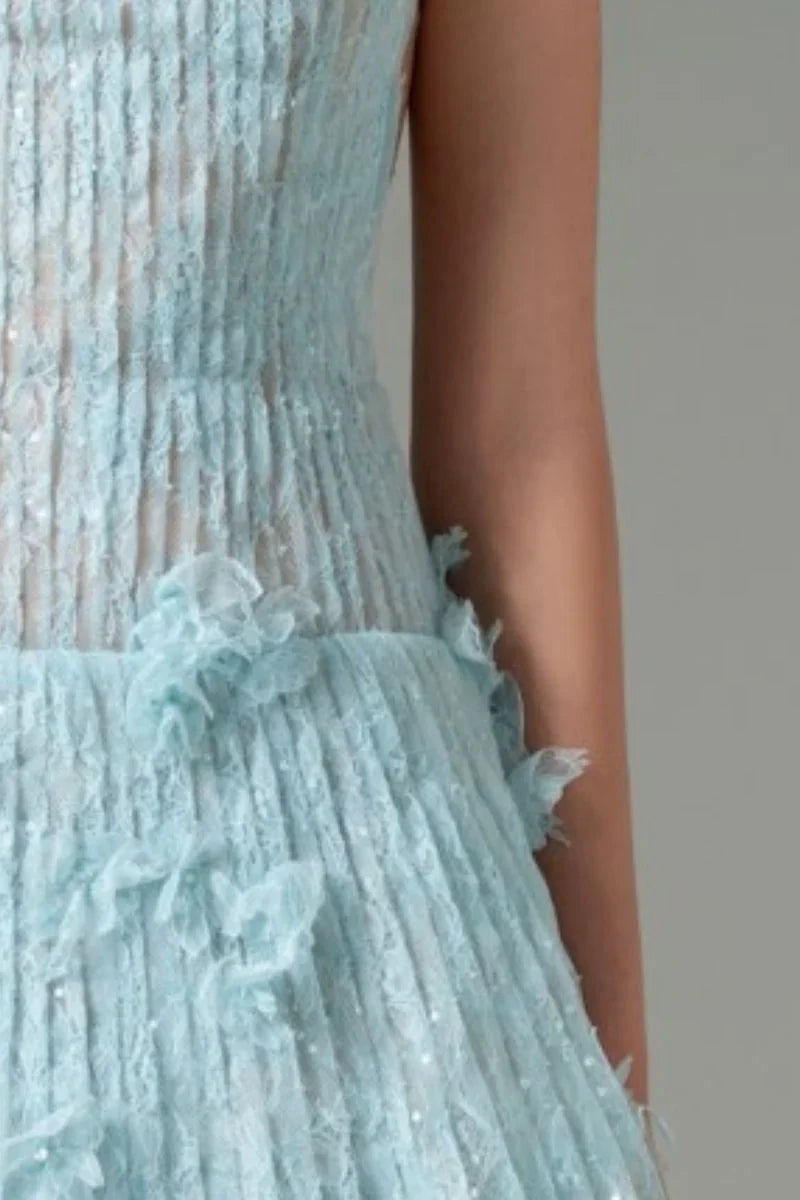 sleeveless lace fabric mini dress in aqua