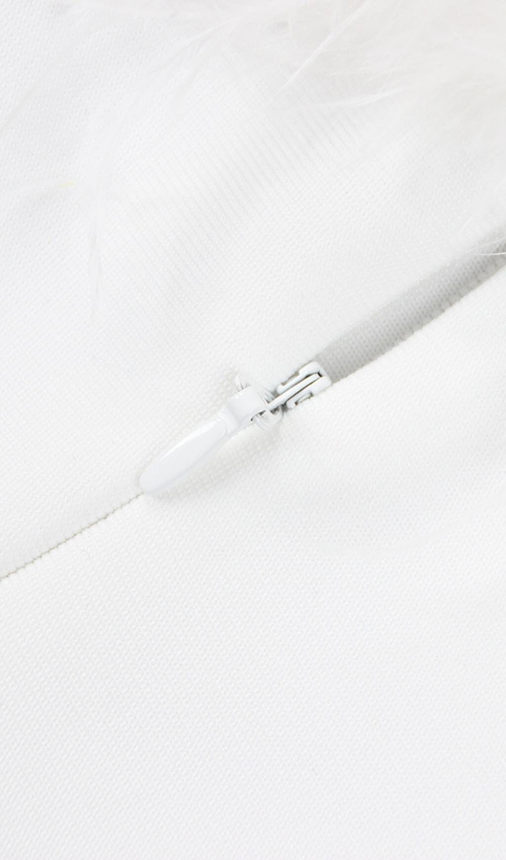 FEATHER BODYCON MAXI DRESS IN WHITE