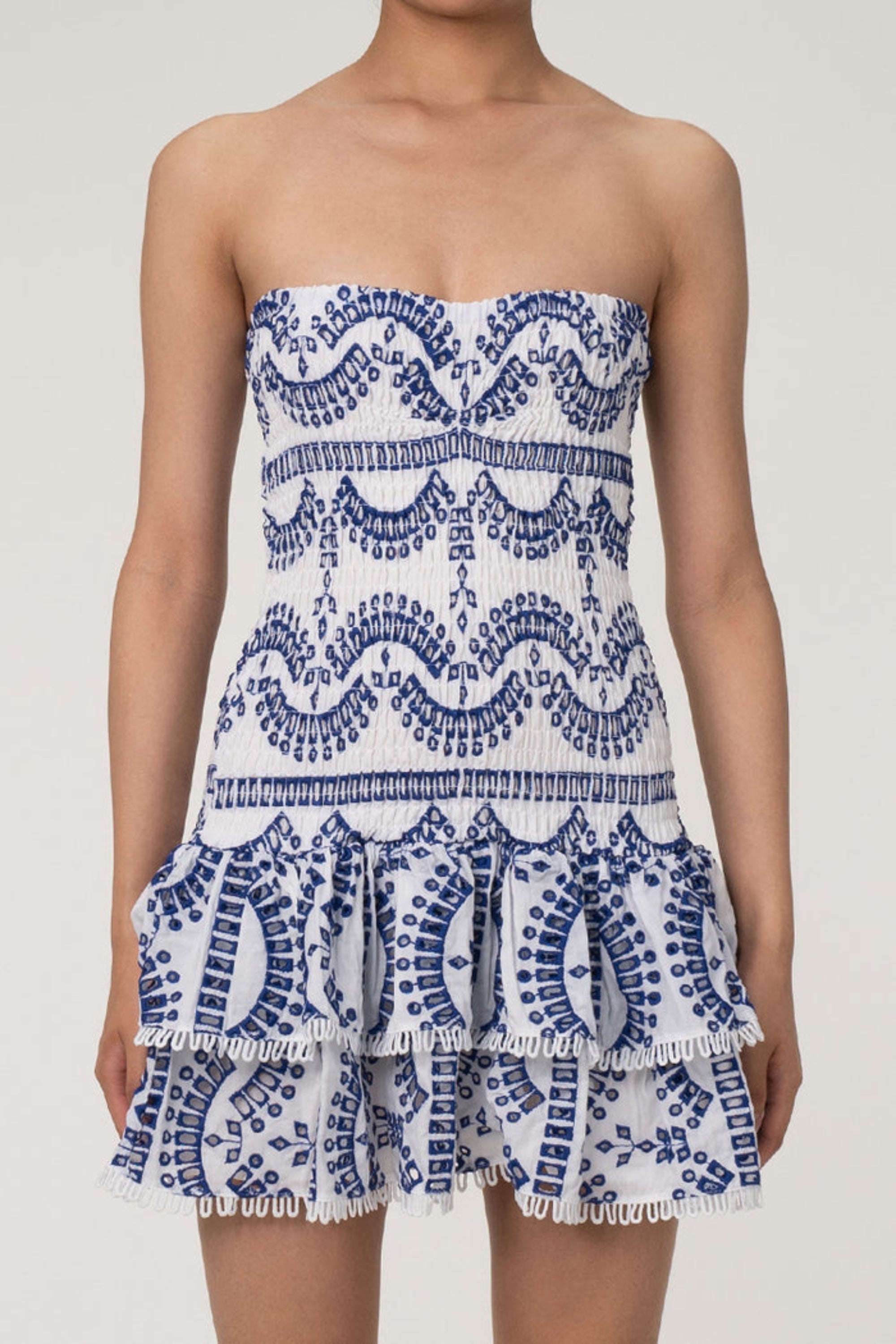 Avery Strapless Dress - Blue/White
