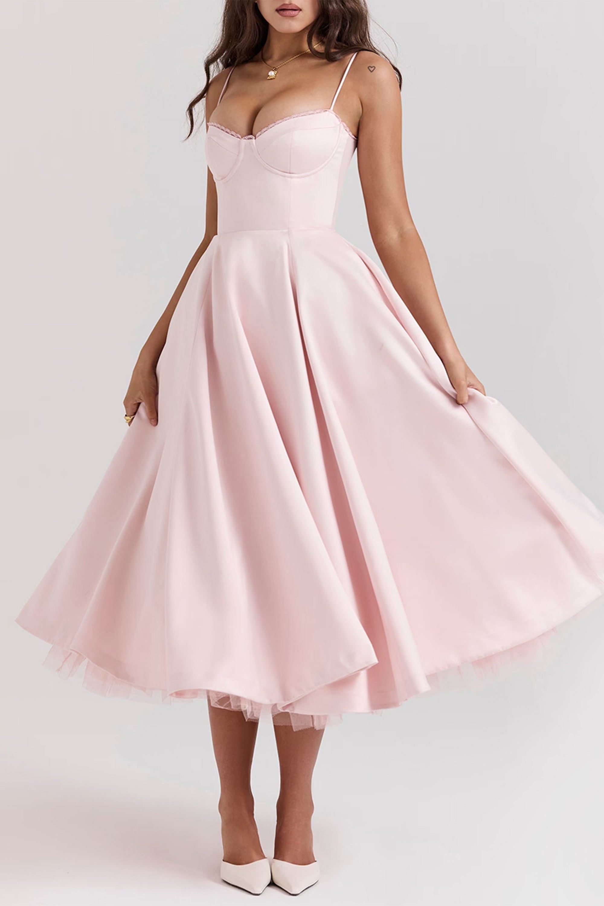 Analissa pink mesh midi dress