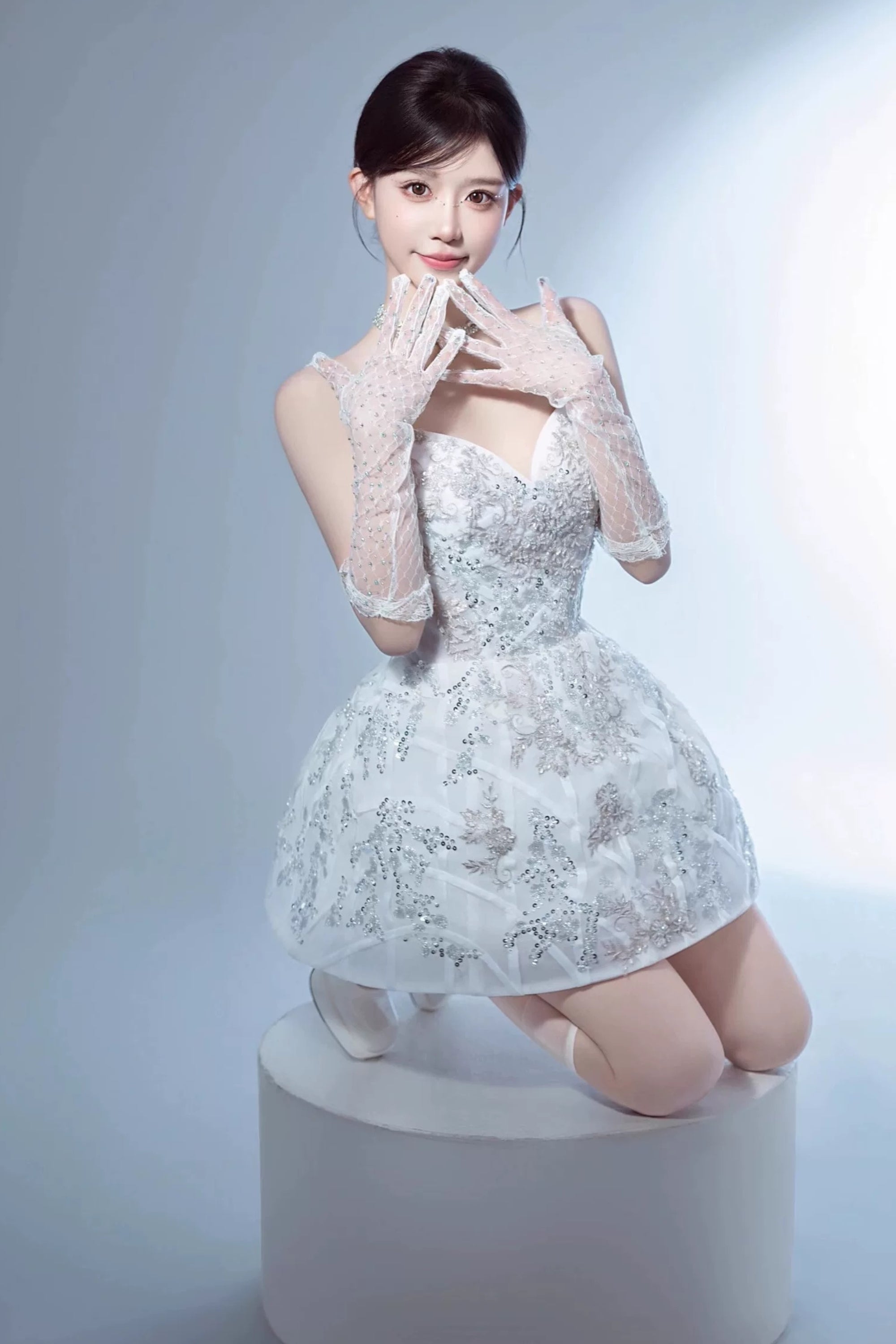 Lace white mini dress