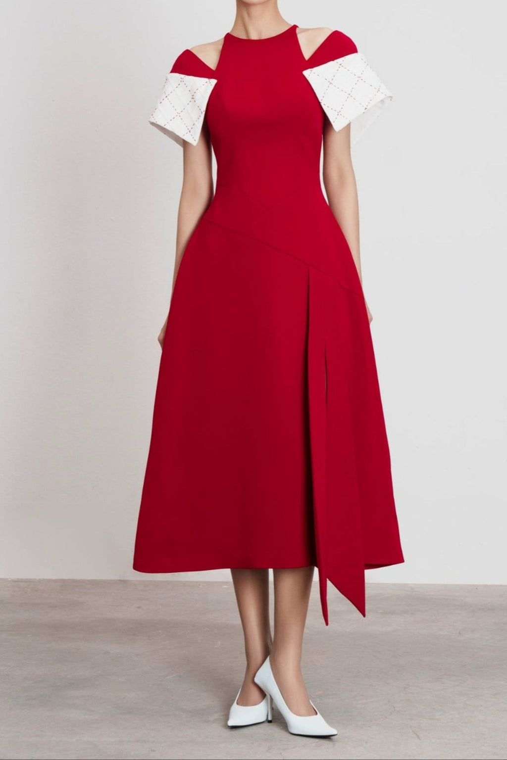 TIFFANY TWO-TONE SLIT MIDI DRESS