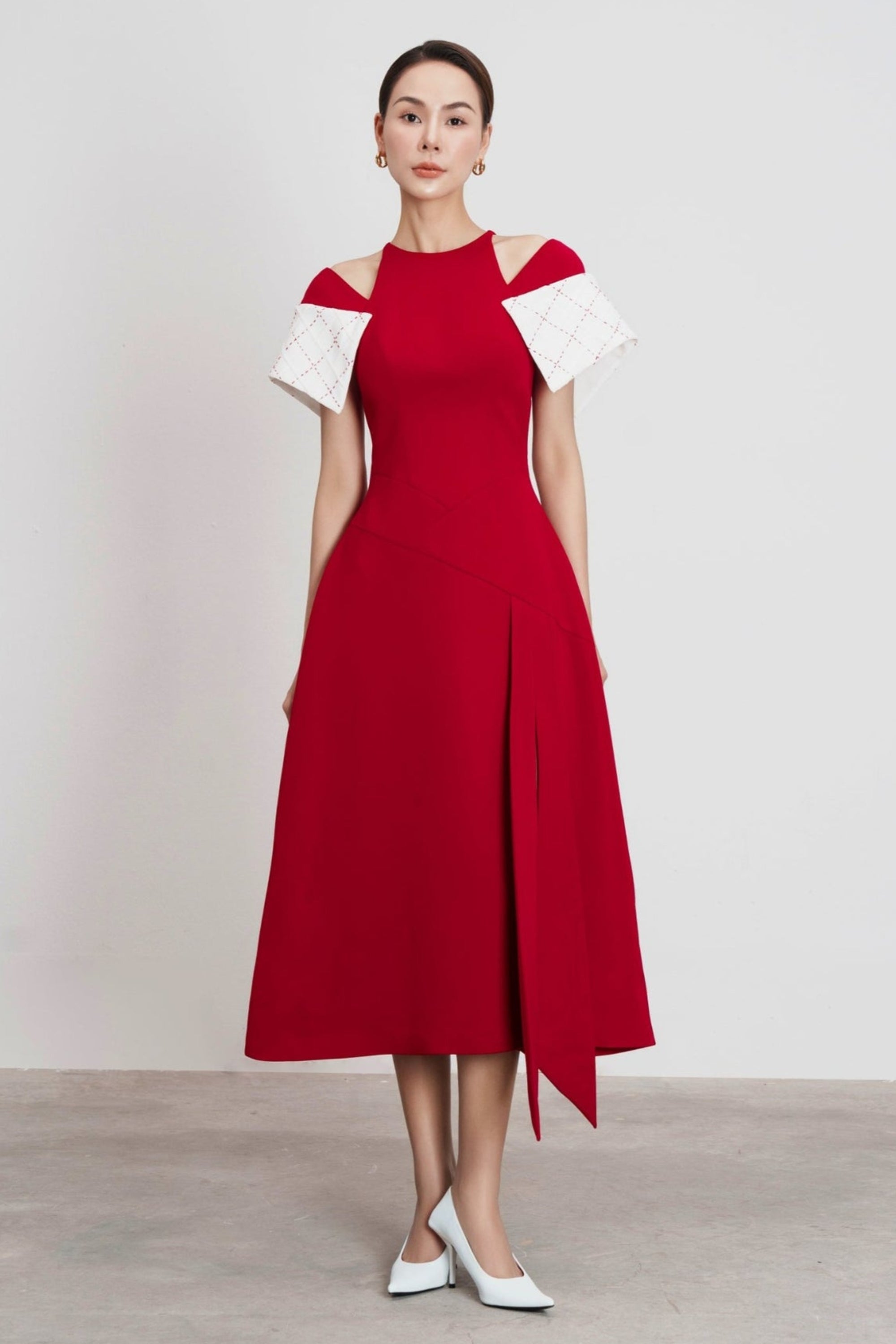 TIFFANY TWO-TONE SLIT MIDI DRESS