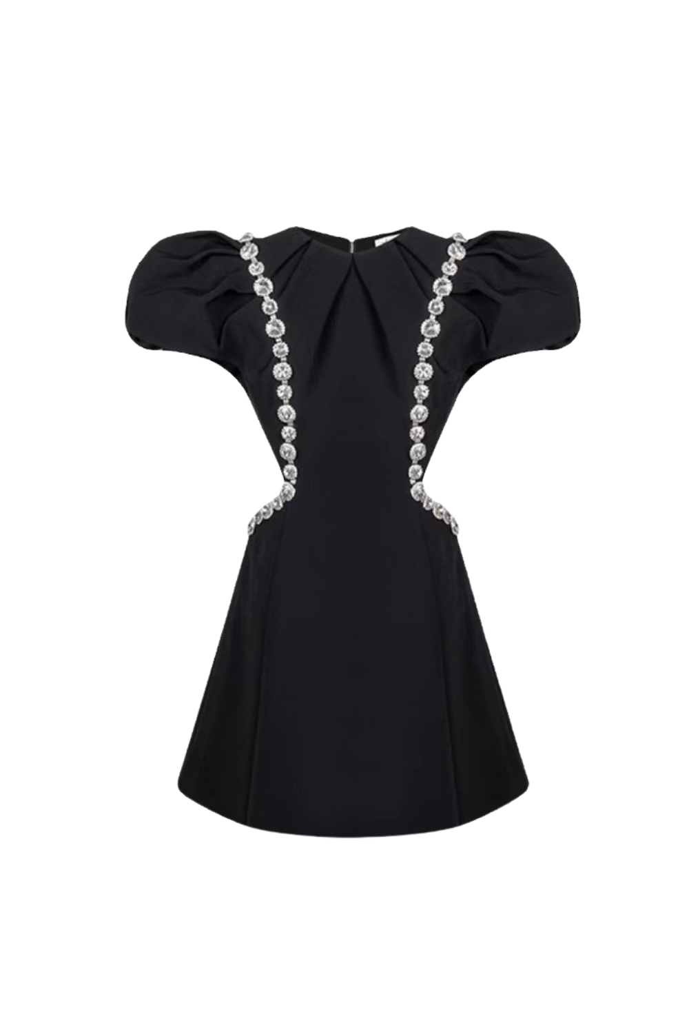Three-dimensional ruffle rhinestone hollow mini dress in black