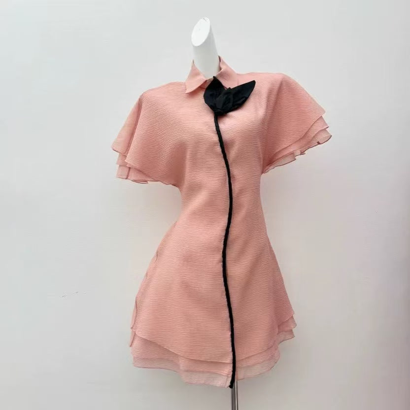layer trim chiffon shirt mini dress in pink