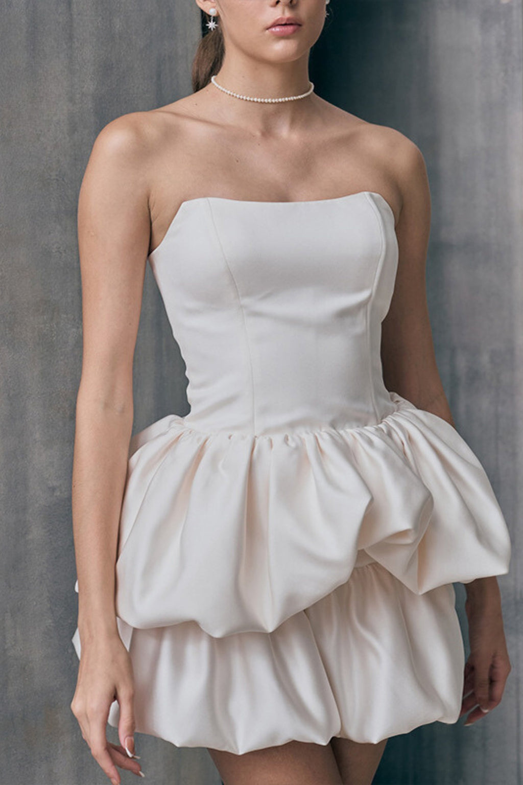 Strapless Bubble Mini Dress in white