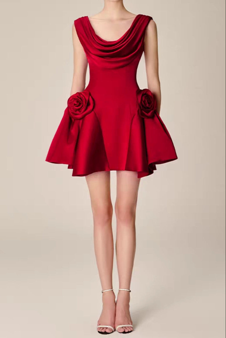 3d flower Pleated Sleeveless Mini Dress