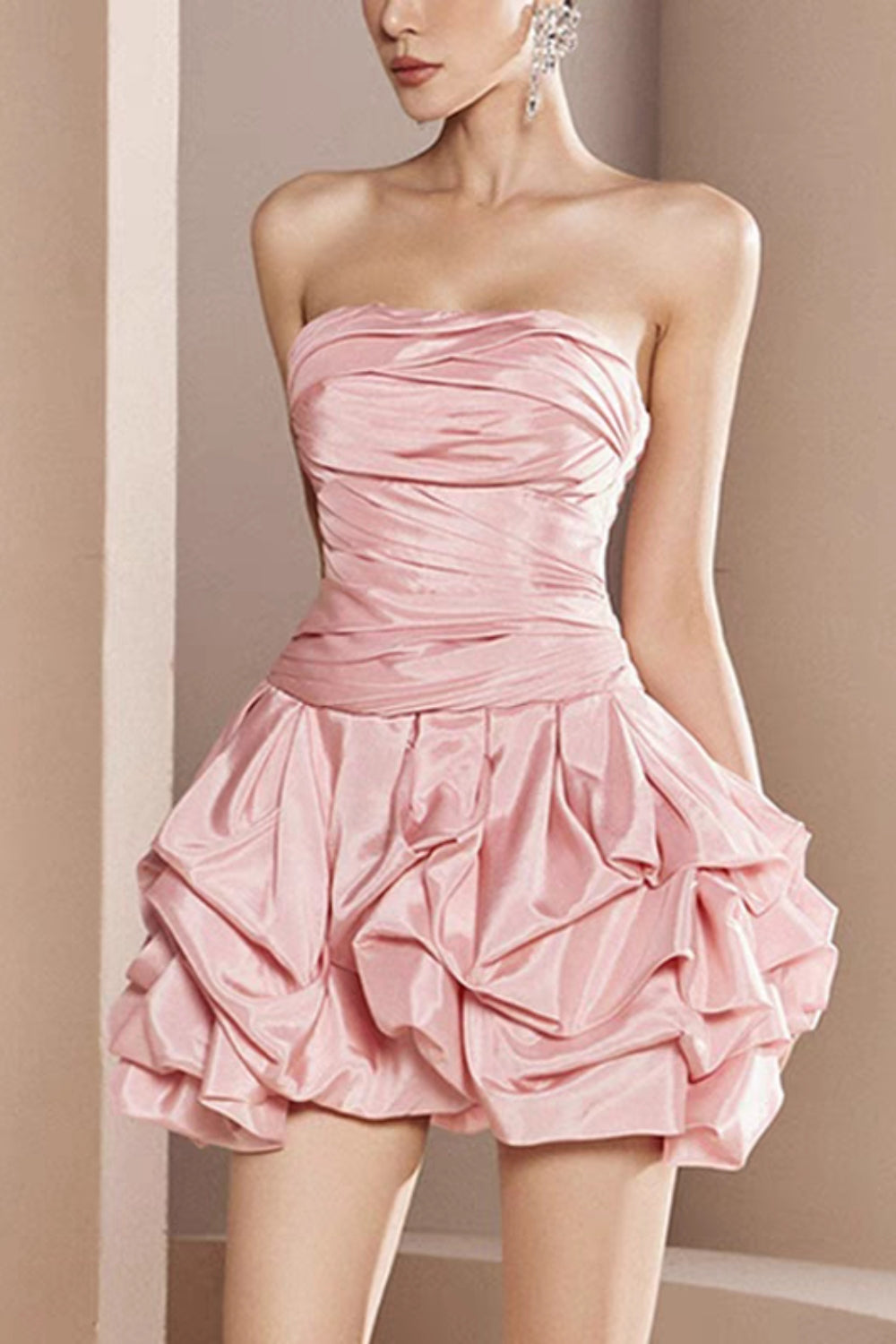 STRAPLESS BUD MINI DRESS IN PINK