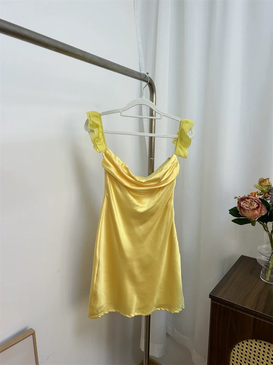 Silvia Yellow Satin Mini Dress