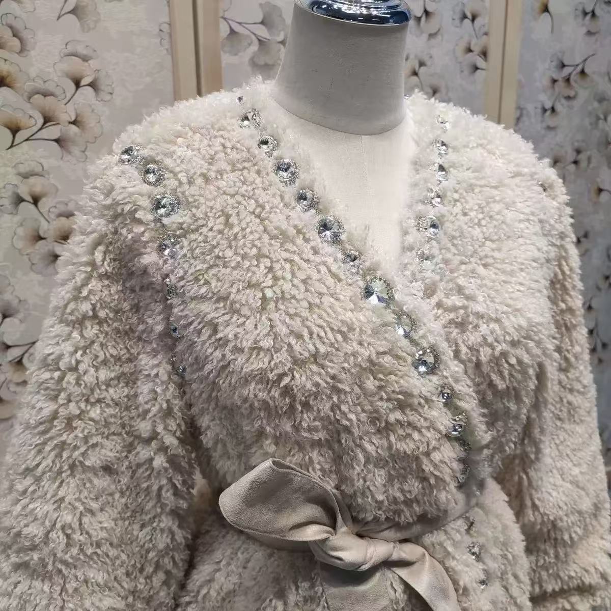 Joy V-Neck Long Sleeve Diamond Stud Coat