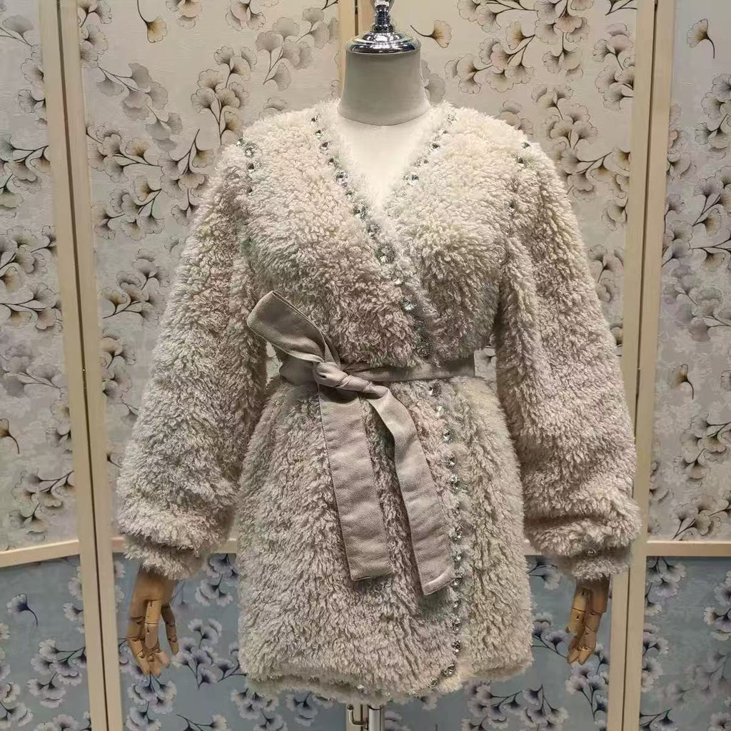 Joy V-Neck Long Sleeve Diamond Stud Coat