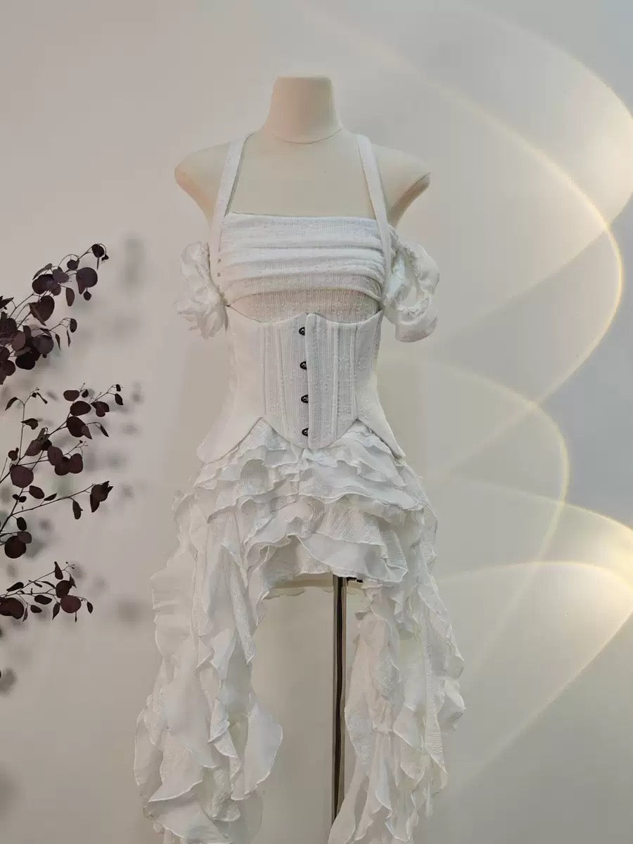 Baha Ruch Ruffle Fringe Mini Dress In White