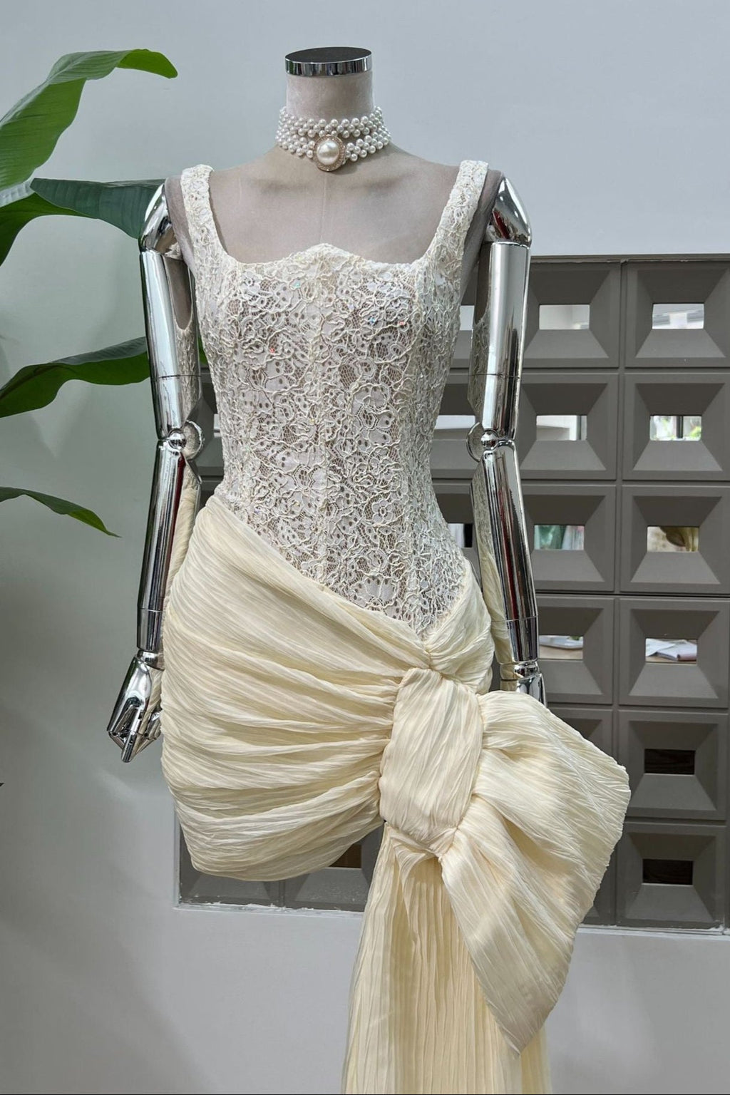 Bosede Bow Lace Corset Mini Dress